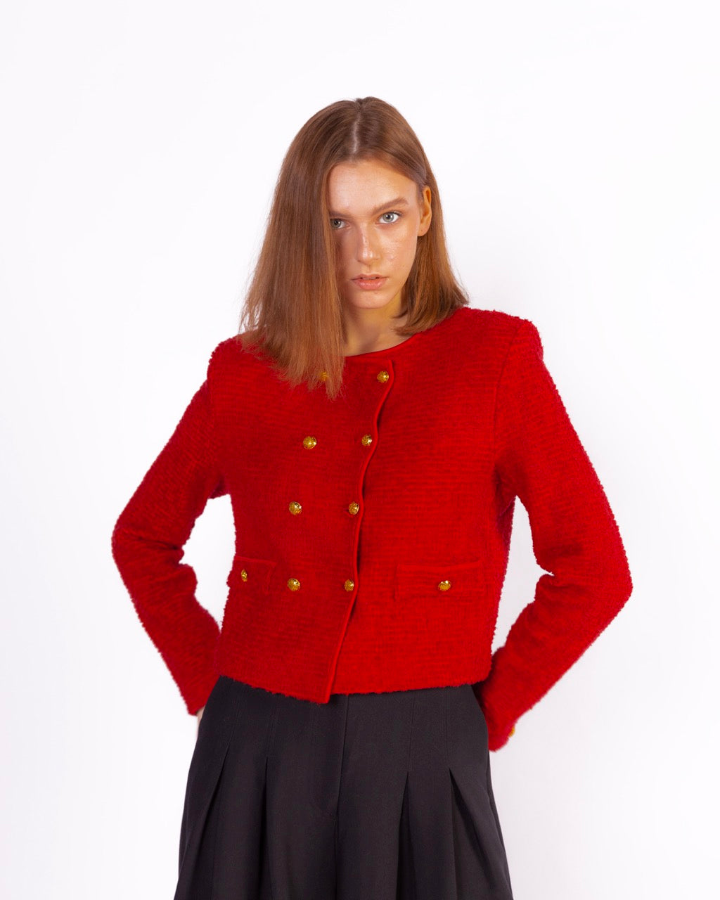 Red tweed blazer