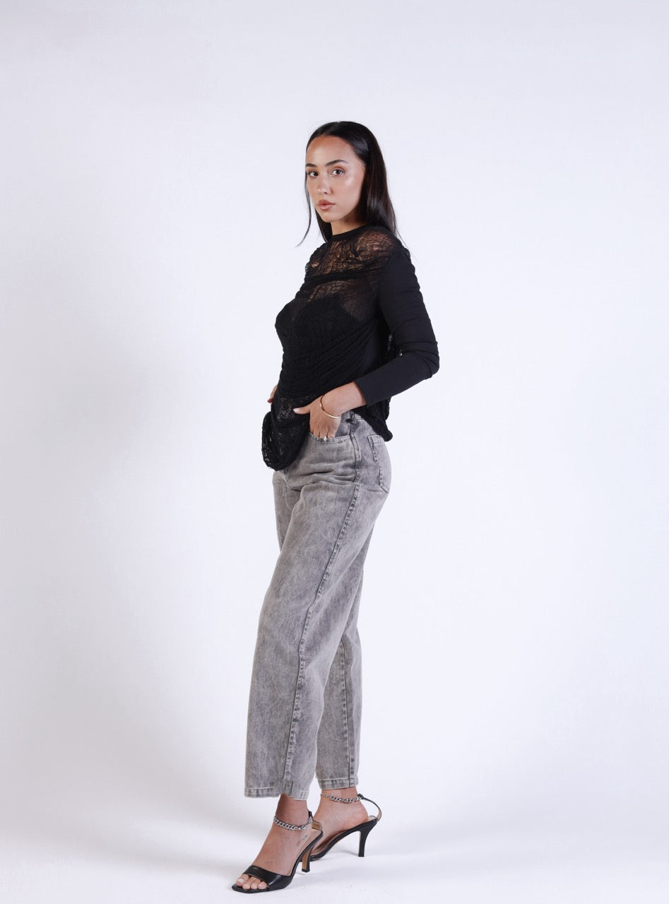 Grey light wash denim