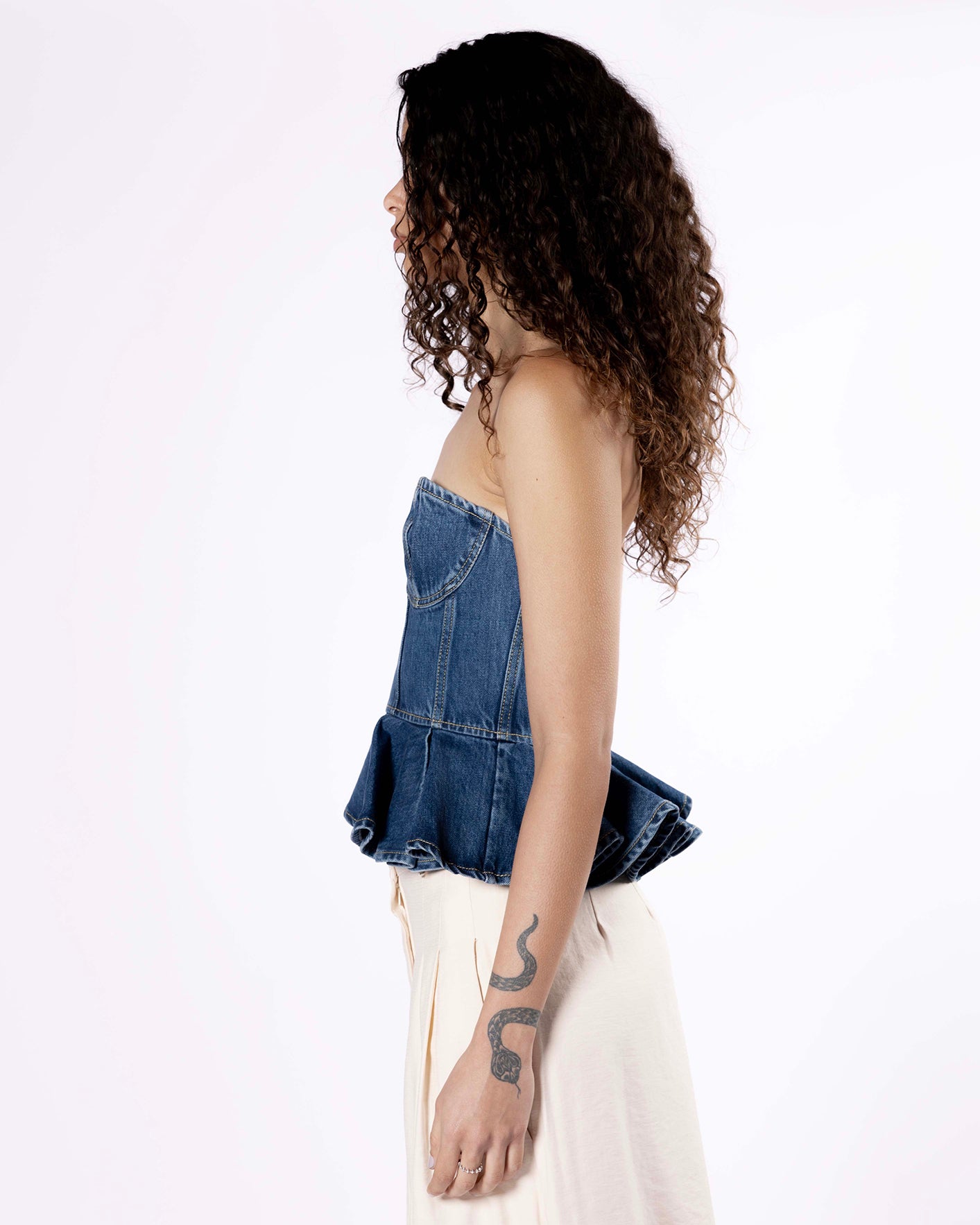 Strapless denim bustier top