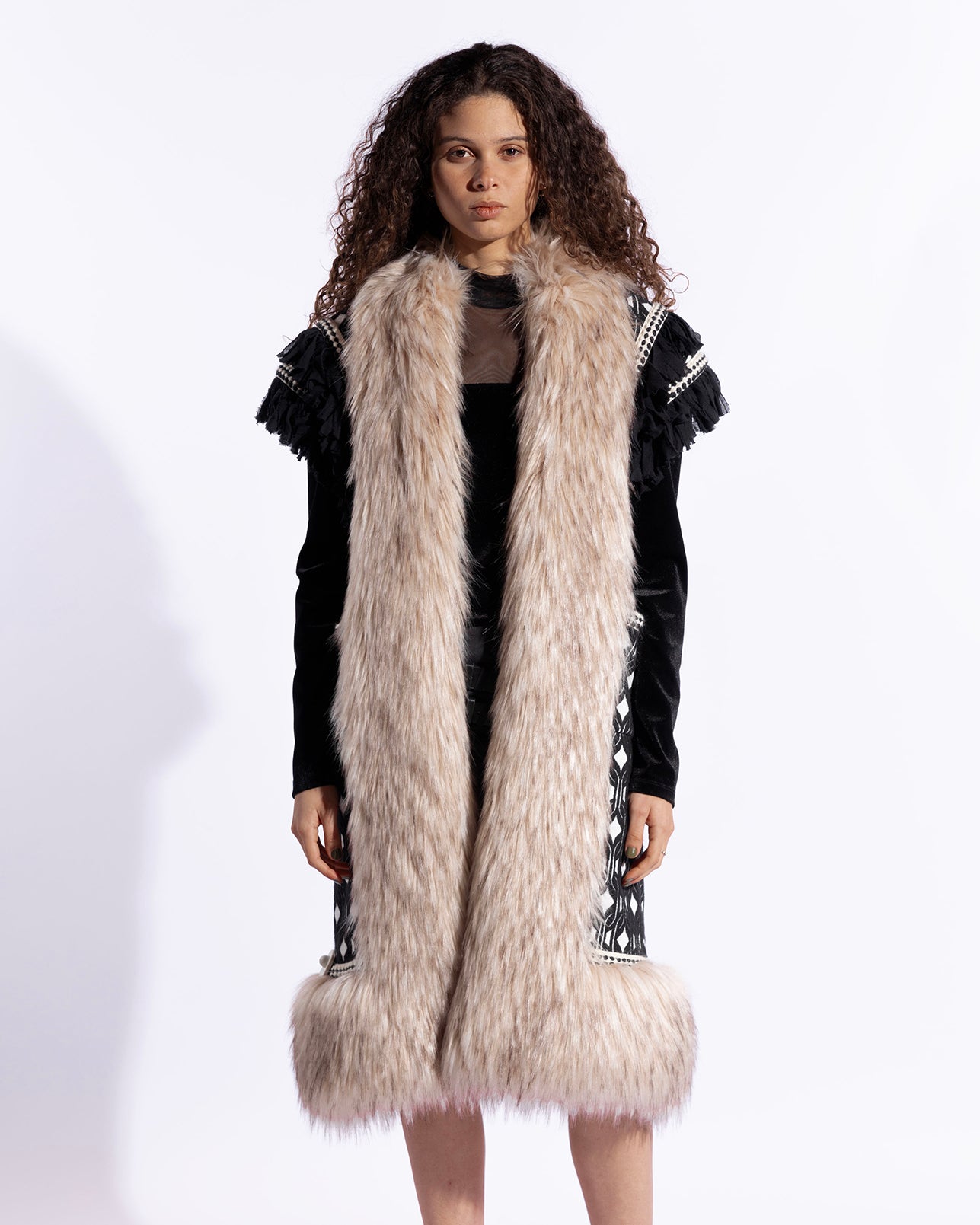 Knit & faux fur short sleeve coat