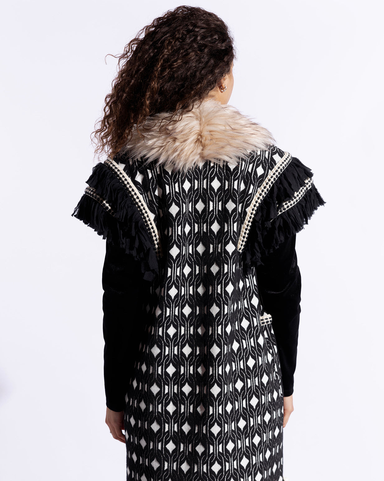 Knit & faux fur short sleeve coat