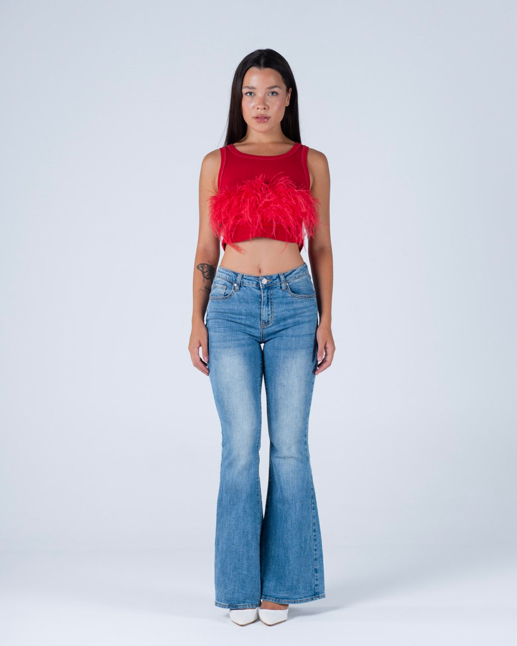Cropped top with feather embellishment