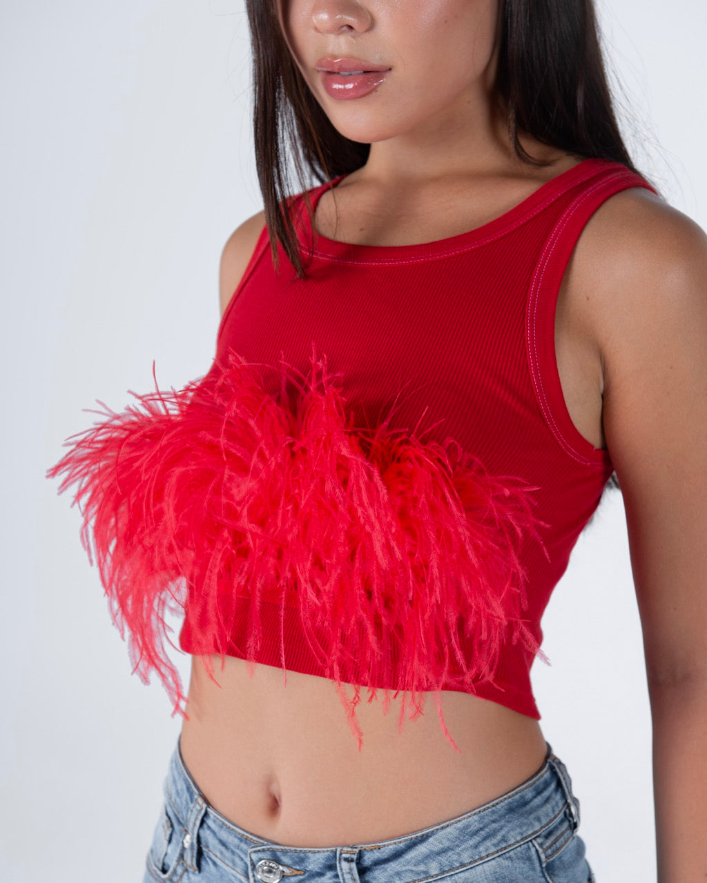 Cropped top with feather embellishment