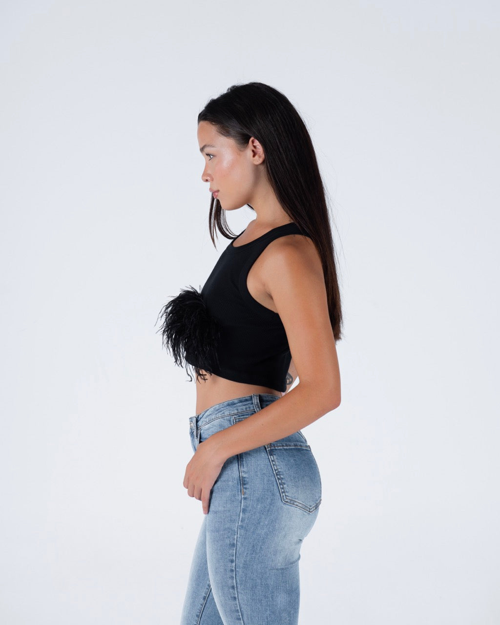 Cropped top with feather embellishment