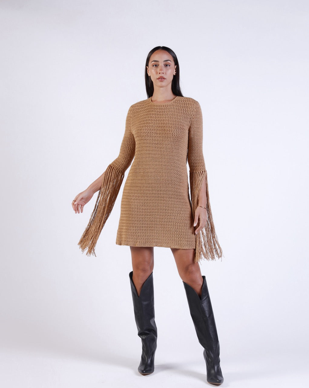 Beige knit dress