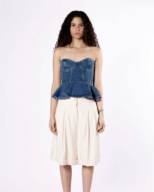 Strapless denim bustier top