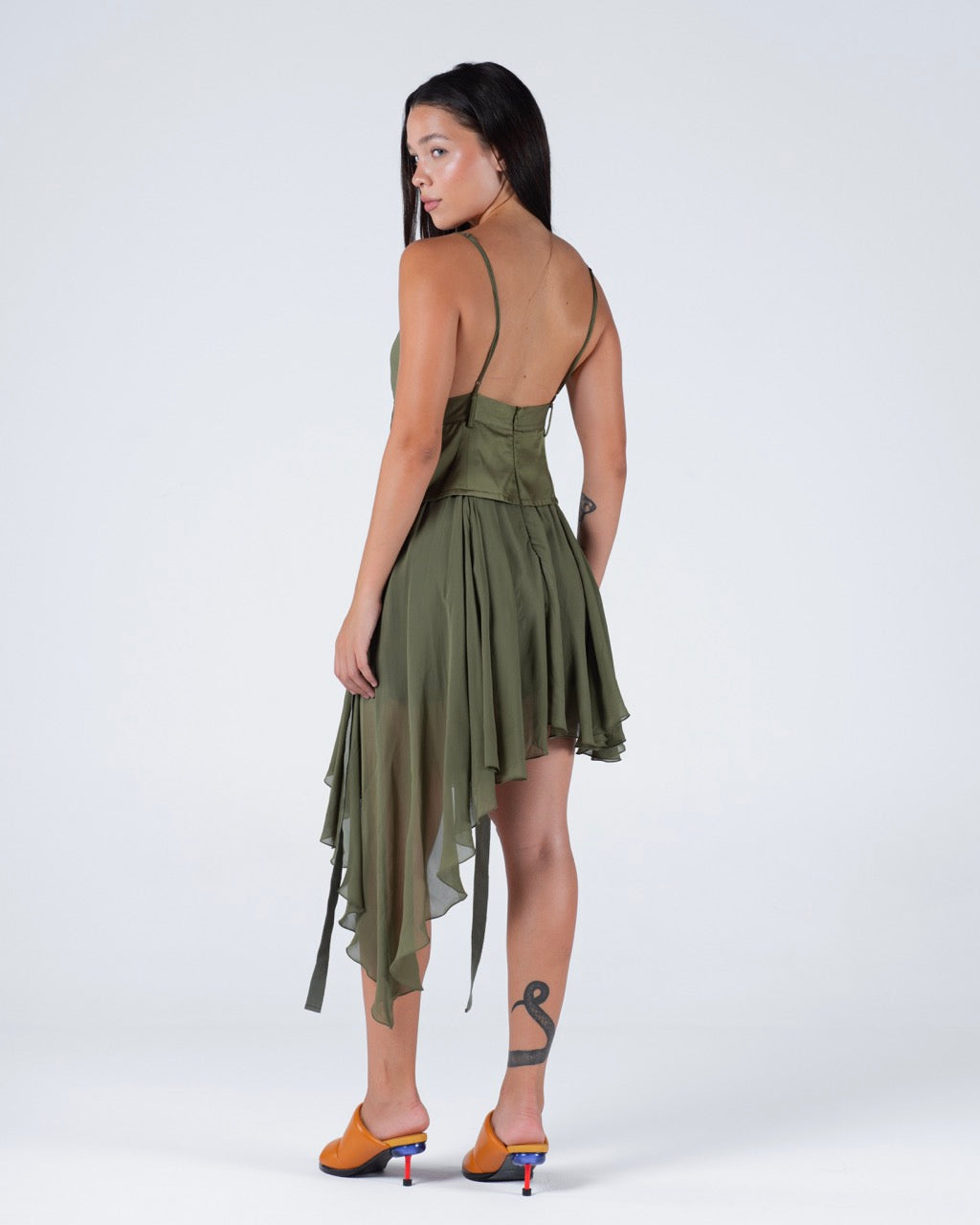 Asymmetrical olive dress