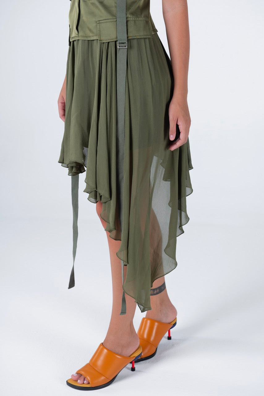 Asymmetrical olive dress