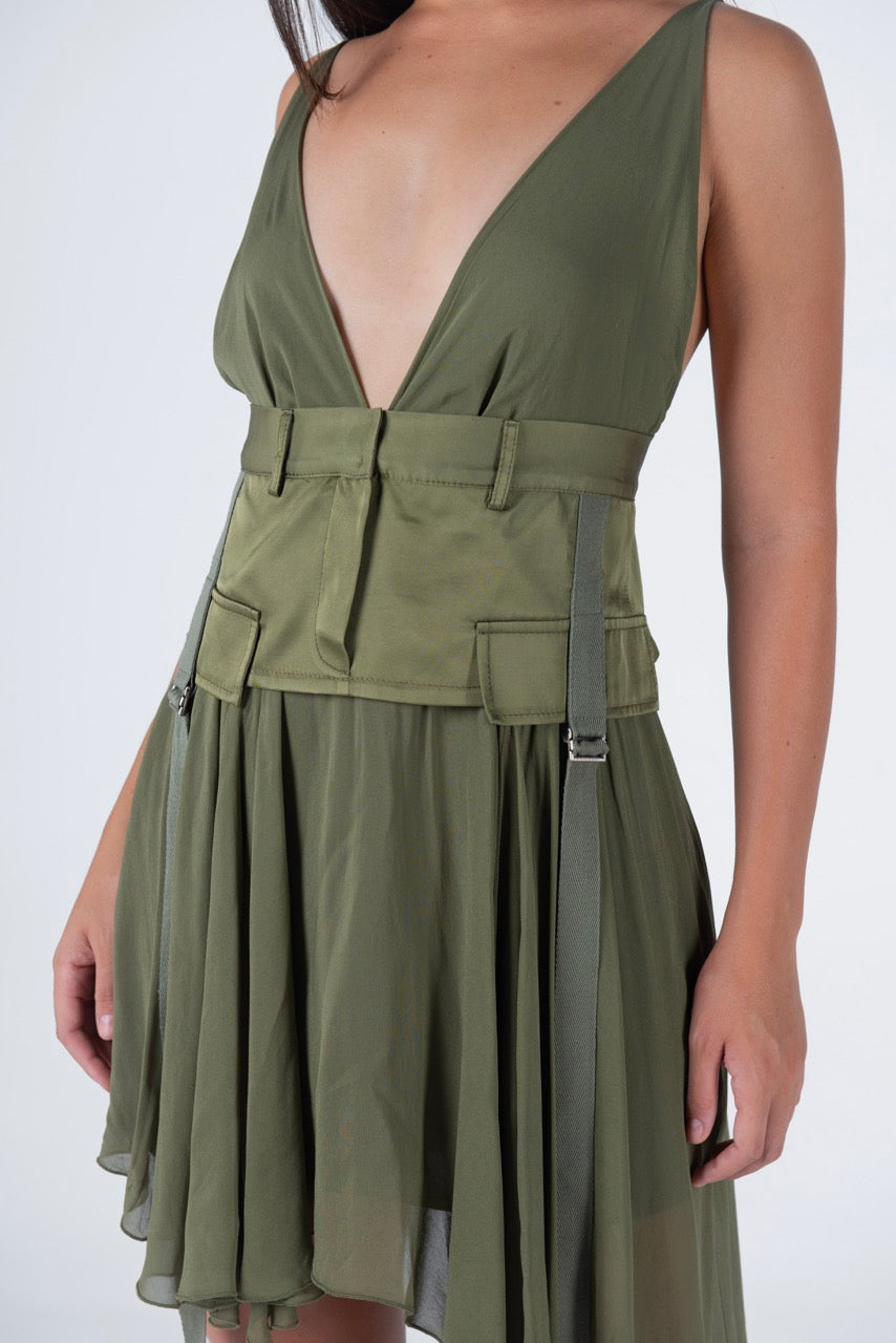 Asymmetrical olive dress