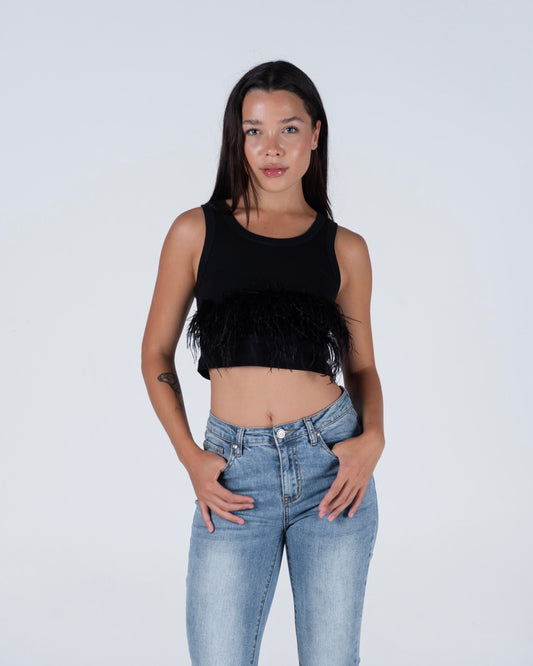 Cropped top with feather embellishment